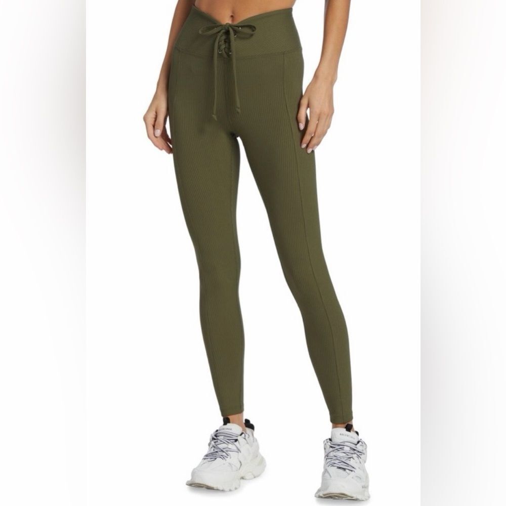 Year of Ours Olive Green High Rise Ribbed Fabric Lace Up Football Leggings